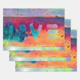 Liebe Retro Hippie Blue Red Orange Bohemisch Count Geschenkpapier Set