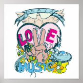 Liebe-Retro-Hippie-Vektorart Poster (Vorne)