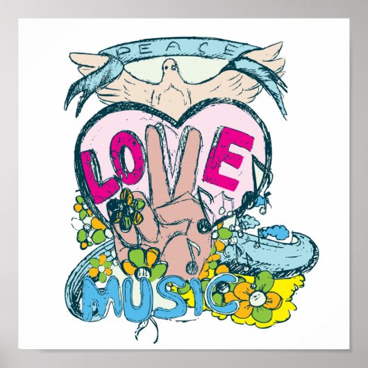 Liebe-Retro-Hippie-Vektorart Poster (Vorne)