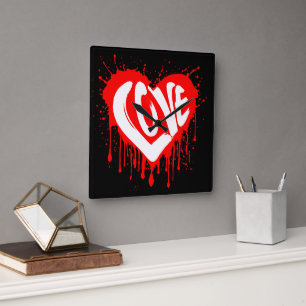 Liebe Retro Rotes Herz Valentinstag Weißer Text Quadratische Wanduhr