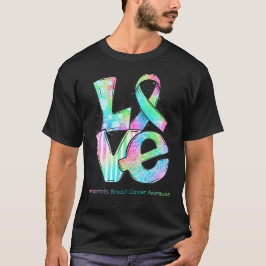 LIEBE Ribbon metastasierte Brustkrebs Bewusstsein T-Shirt (Vorderseite)