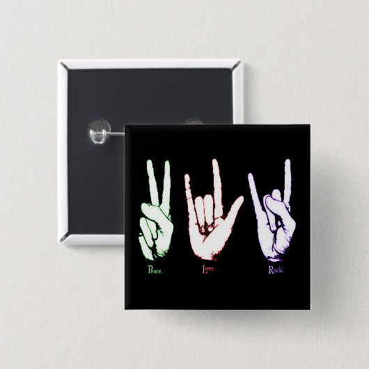 Liebe Rock Sign Language Black Button (Vorne & Hinten)
