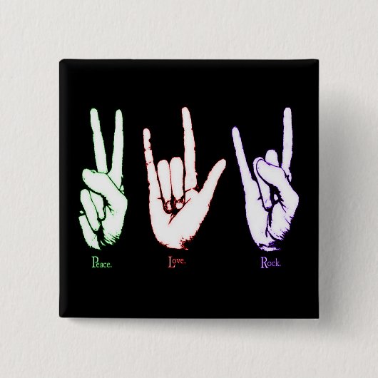 Liebe Rock Sign Language Black Button (Vorderseite)