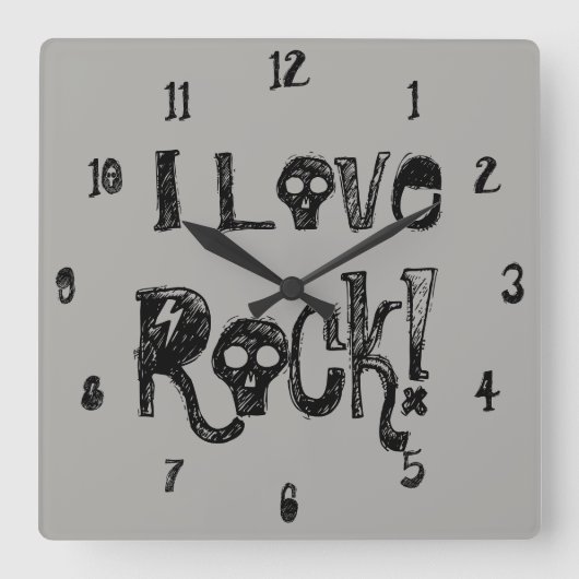 Liebe Rock Skulls Wall Clock Quadratische Wanduhr (Vorderseite)