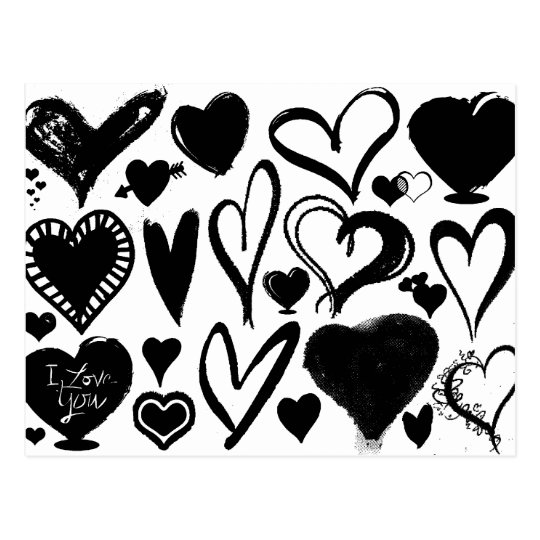 Liebe, Romance, Herzen Schwarzweiß Postkarte Zazzle.de
