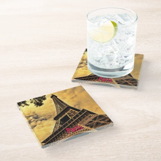 Liebe & Romantik Stadt Paris Eiffelturm Frankreich Glasuntersetzer (Schrägansicht)