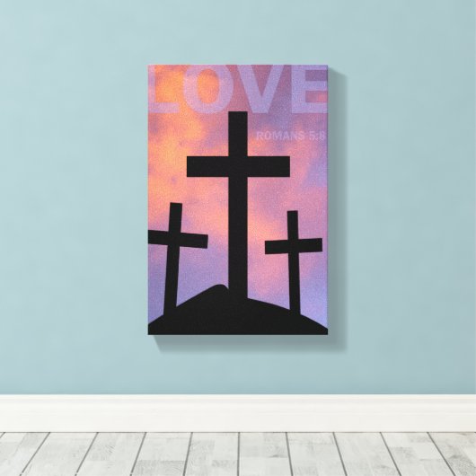 LIEBE - Römer 5:8 Leinwanddruck (Insitu (Holzboden))