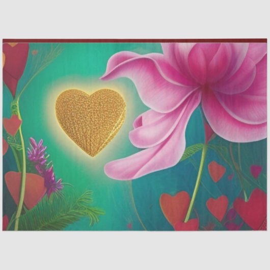 Liebe - Rosa Blume und Herz Seidenpapier (Vorderseite)