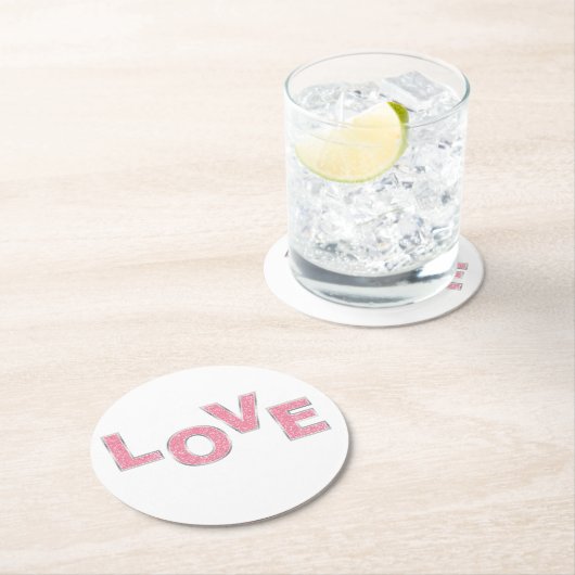 Liebe Rosa Glitzer Runder Pappuntersetzer (Vor Ort)