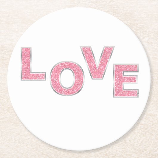 Liebe Rosa Glitzer Runder Pappuntersetzer (Vorderseite)