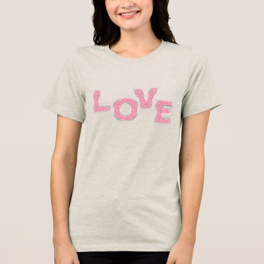 Liebe Rosa Glitzer Tri-Blend Shirt (Vorderseite)