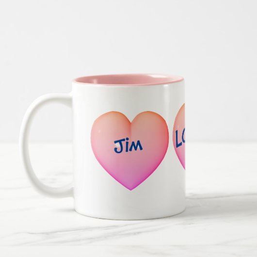Liebe Rosa Herz Personalisiert Zweifarbige Tasse (Links)