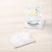 Liebe | Rosa Herz & Wasserfarbe Hochzeit Rechteckiger Pappuntersetzer (Vor Ort)