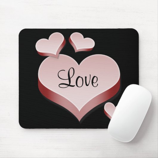 Liebe Rosa Herzen auf Schwarz Hintergrund Mousepad (Mit Mouse)