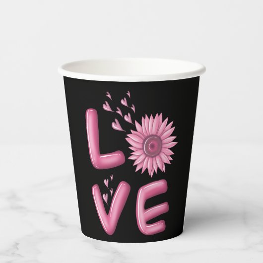 Liebe Rosa Sonnenblume Pappbecher (Rückseite)
