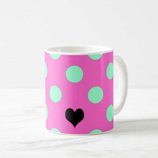 Liebe Rosa und Minze Polka Dots Dusche Party Kaffeetasse (VorderseiteRechts)