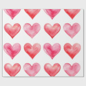 Liebe Rosa und Rote Wasserfarbenherzen Muster Geschenkpapier (Flach)