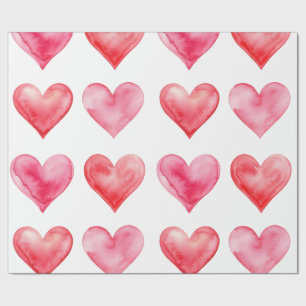 Liebe Rosa und Rote Wasserfarbenherzen Muster Geschenkpapier