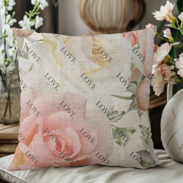Liebe: Rosa und Weiße Rosen auf Leinen Kissen (Von Creator hochgeladen)