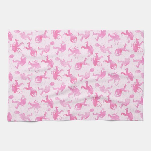 Liebe: Rosa Valentine Yeti Geschirrtuch (Horizontal)