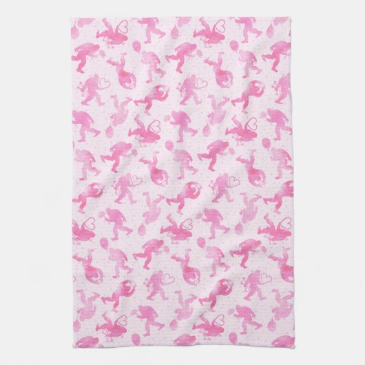 Liebe: Rosa Valentine Yeti Geschirrtuch (Vertikal)