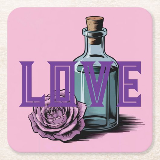 LIEBE Rose Flasche Untersetzer Set (Vorderseite)