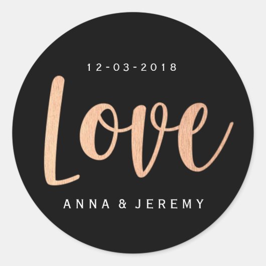 Liebe Rose Gold Black Wedding Sticker (Vorderseite)