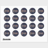Liebe Rose Gold Navy Blue Hochzeitsticker Runder Aufkleber (Blatt)