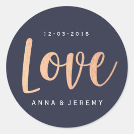 Liebe Rose Gold Navy Blue Hochzeitsticker Runder Aufkleber