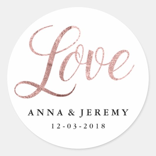 Liebe Rose Gold Wedding Sticker (Vorderseite)