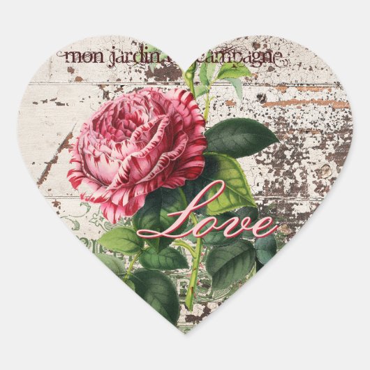 Liebe Rose Herz-Aufkleber (Vorderseite)