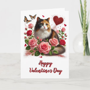 Liebe Rosen und Calico Katze Valentinstag Karte