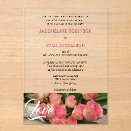 Liebe Rosenstraße Braut und Groom klar Acryleinladungen