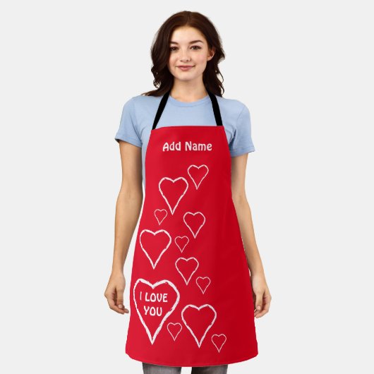 Liebe Rot mit White Hearts Print Schürze (Getragen)