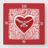 Liebe Rot und Weiß Quadratische Wanduhr (Vorderseite)