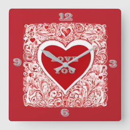 Liebe Rot und Weiß Quadratische Wanduhr