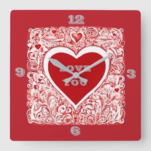 Liebe Rot und Weiß Quadratische Wanduhr (Vorderseite)