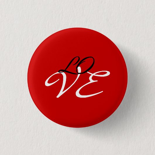 Liebe Rot Weiß Schwarz Farbe Kalligrafie Schrift Button (Vorderseite)