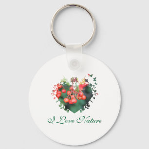 Liebe, rote Beeren, grün, Rahmen in Herzform Schlüsselanhänger