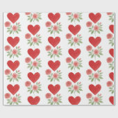 Liebe Rote Herzen Rosa Rosen Geschenkpapier (Flach)