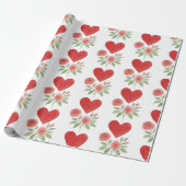 Liebe Rote Herzen Rosa Rosen Geschenkpapier (Ungerollt)
