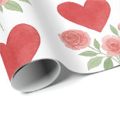 Liebe Rote Herzen Rosa Rosen Geschenkpapier (Rolleneckpunkt)