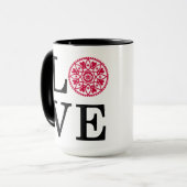 LIEBE rote weiße u. schwarze Tasse (Vorderseite Links)