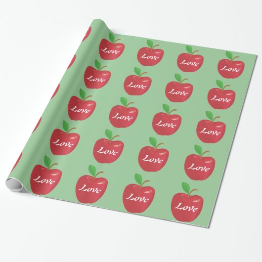 Liebe Roter Apfel und grünes Blattgrün Geschenkpapier (Ungerollt)