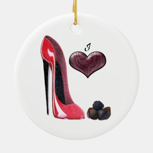 Liebe-roter Stilett-Schuh und Keramikornament (Hinten)