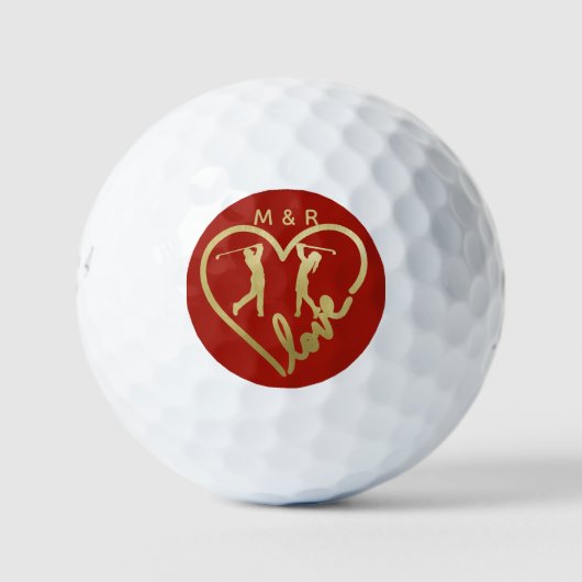 Liebe Rotes Herz Golfers Monogramm Golfball (Vorderseite)