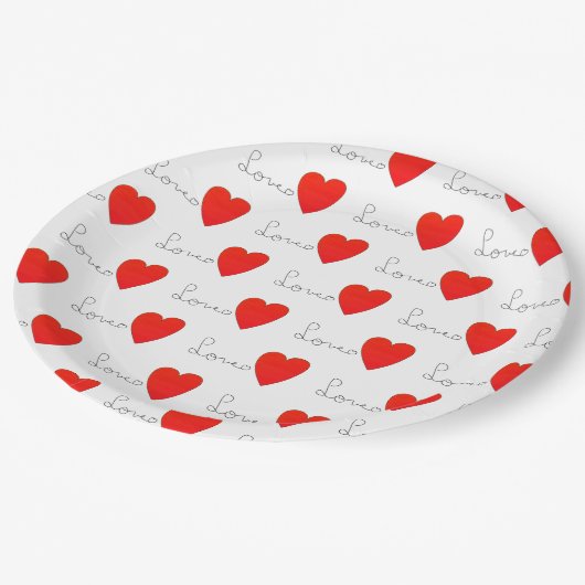 Liebe Rotes Herz Pappteller (Schrägansicht)