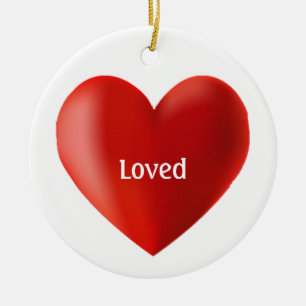 Liebe Rotes Herz und Kalligraphie auf Weiß Keramik Ornament