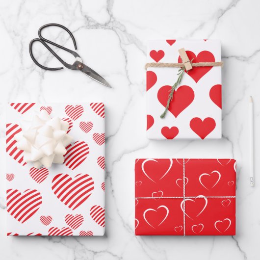 Liebe Rotes Herz Valentine Geschenkpapier Set (Vorderseite)