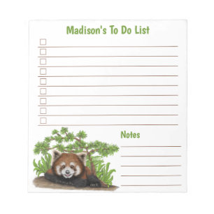 Liebe Rotpanda-Kinder Personalisierte To-Do-Liste Notizblock